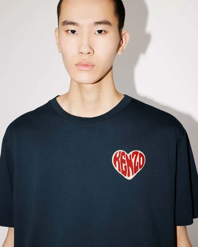 [Chinese Valentine's Day Series] KENZO 23 early autumn new men's love pattern letter casual T-shirt Color: Black Tibetan Blue White Size: M L